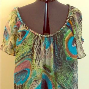 Blue velvet plus size 2X turquoise print blouse